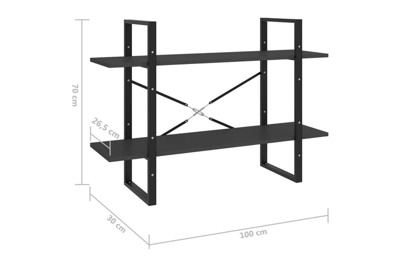 bogreol med 2 hylder 100x30x70 cm spånplade grå - Grå - Bogreol