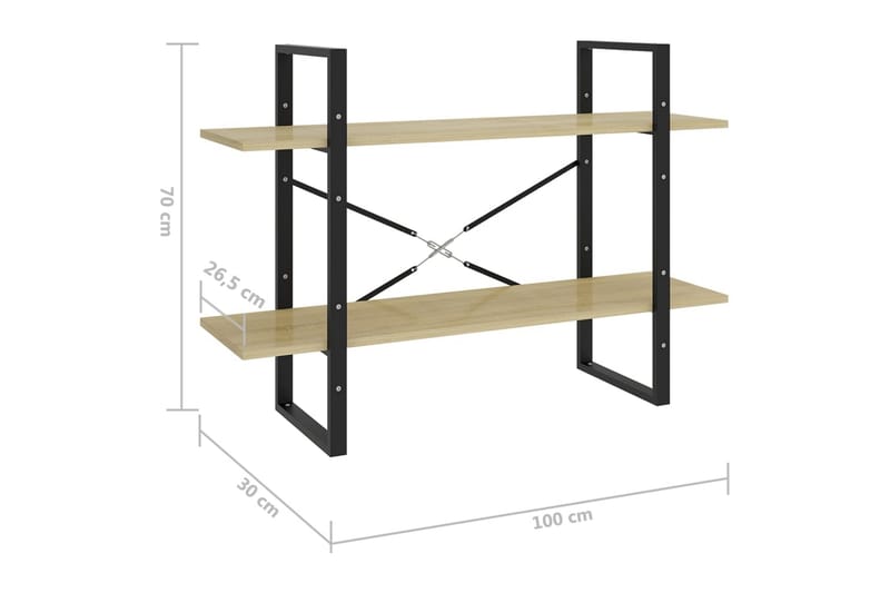 bogreol med 2 hylder 100x30x70 cm spånplade sonoma-eg - Brun - Opbevaring - Hylder & Reoler - Bogreol