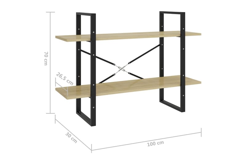 bogreol med 2 hylder 100x30x70 cm spånplade sonoma-eg - Brun - Bogreol