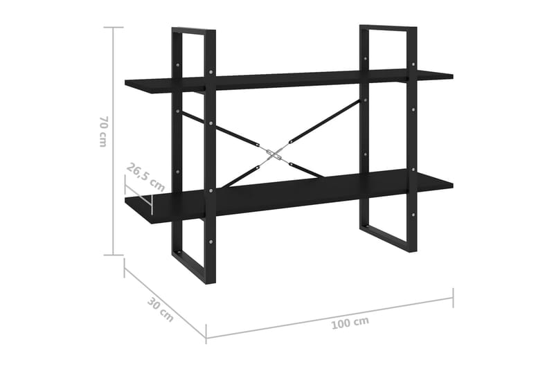 bogreol med 2 hylder 100x30x70 cm spånplade sort - Sort - Bogreol