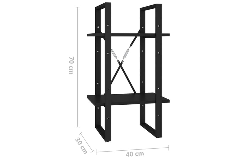 bogreol med 2 hylder 40 x 30 x 70 cm spånplade sort - Sort - Bogreol