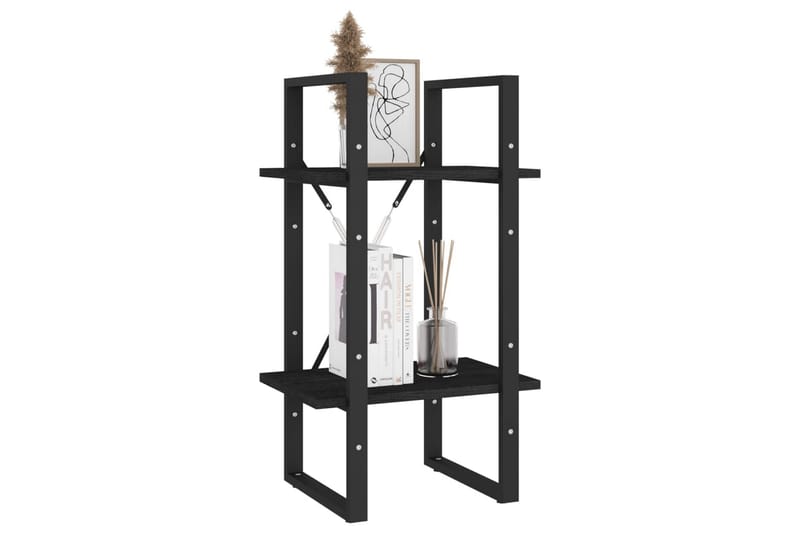 bogreol med 2 hylder 40x30x70 cm massivt fyrretræ sort - Sort - Opbevaring - Hylder & Reoler - Bogreol