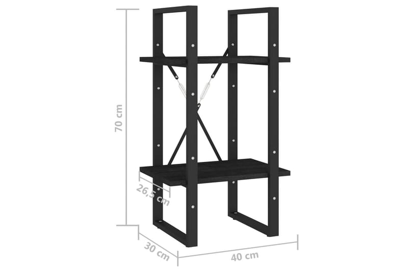 bogreol med 2 hylder 40x30x70 cm massivt fyrretræ sort - Sort - Bogreol