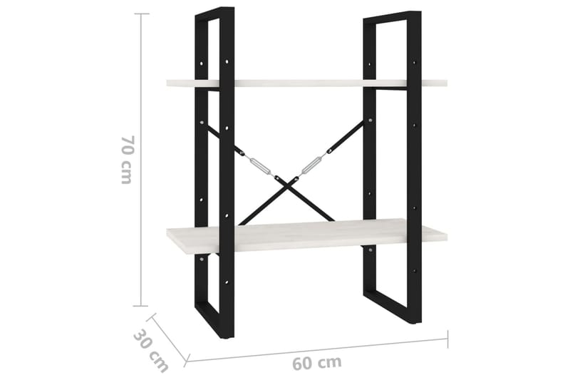 bogreol med 2 hylder 60x30x70 cm massivt fyrretræ hvid - Hvid - Bogreol