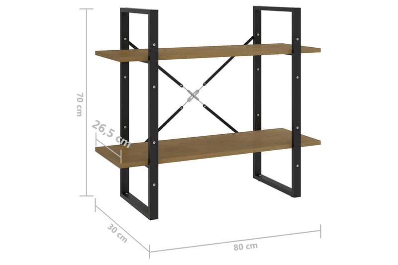 bogreol med 2 hylder 80x30x70 cm massivt fyrretræ brun - Brun - Bogreol