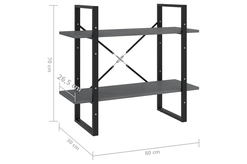 bogreol med 2 hylder 80x30x70 cm massivt fyrretræ grå - Grå - Bogreol