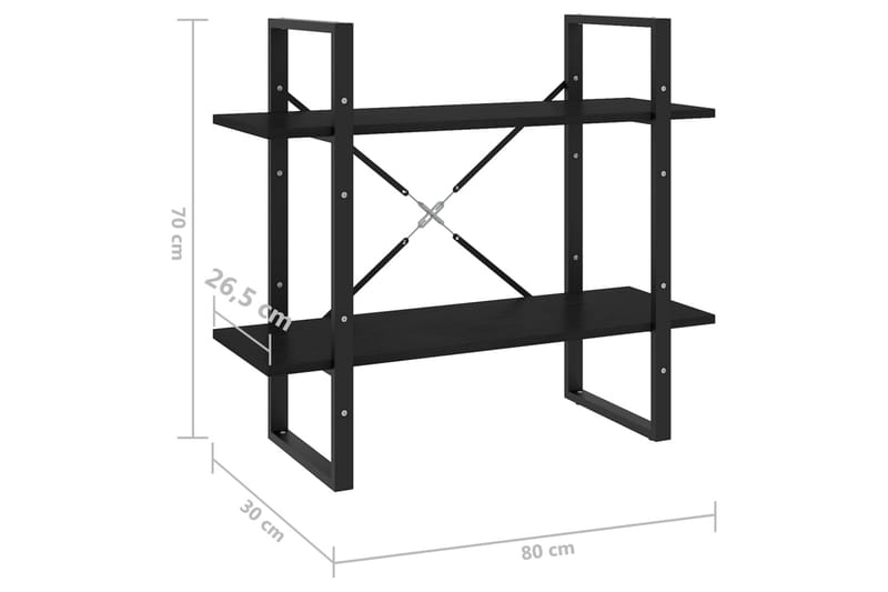 bogreol med 2 hylder 80x30x70 cm massivt fyrretræ sort - Sort - Bogreol