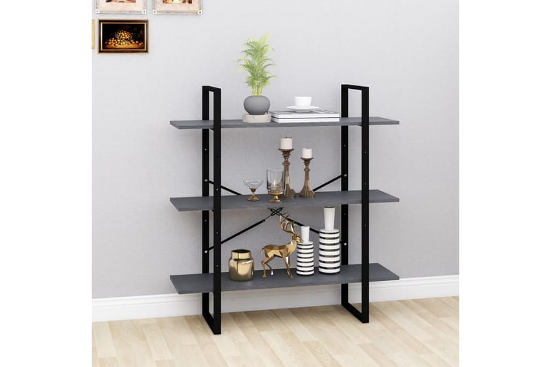 bogreol med 3 hylder 100x30x105 cm massivt fyrretræ grå - Grå - Opbevaring - Hylder & Reoler - Bogreol