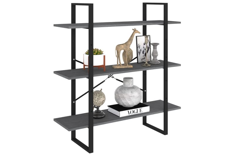 bogreol med 3 hylder 100x30x105 cm massivt fyrretræ grå - Grå - Opbevaring - Hylder & Reoler - Bogreol