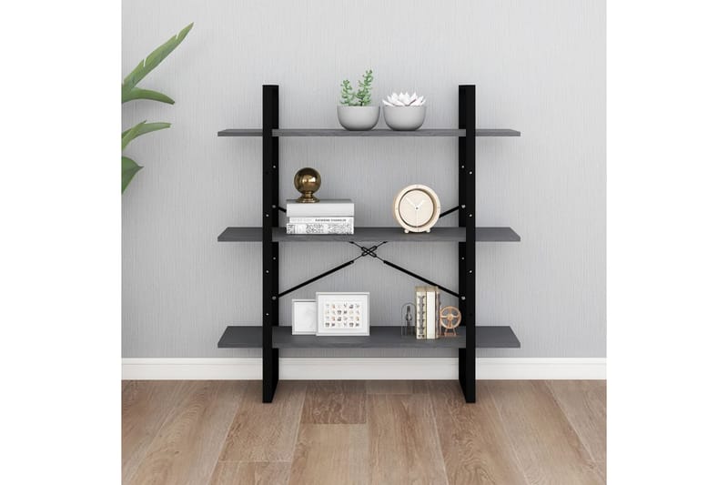 bogreol med 3 hylder 100x30x105 cm massivt fyrretræ grå - Grå - Opbevaring - Hylder & Reoler - Bogreol