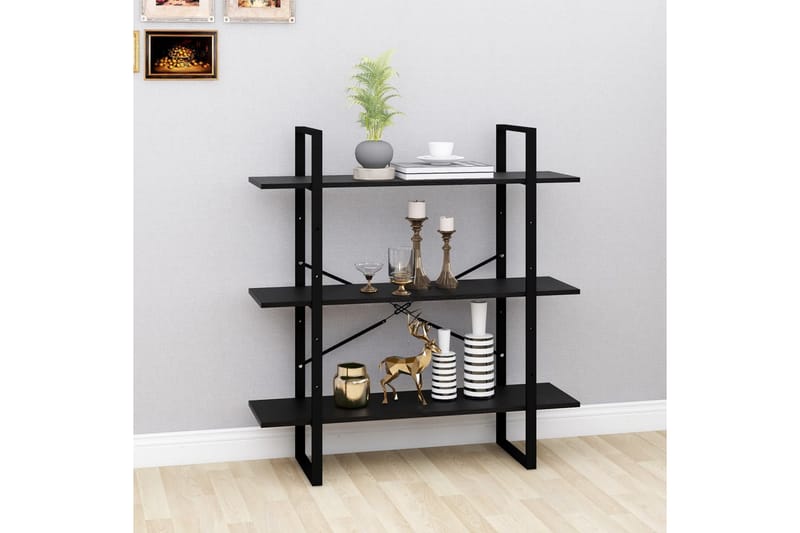 bogreol med 3 hylder 100x30x105 cm massivt fyrretræ sort - Sort - Opbevaring - Hylder & Reoler - Bogreol