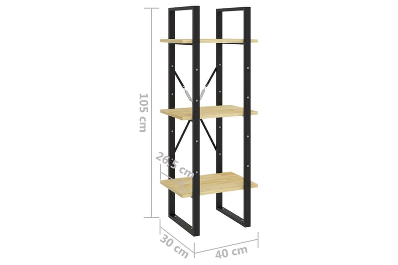 bogreol med 3 hylder 40x30x105 cm massivt fyrretræ - Brun - Bogreol