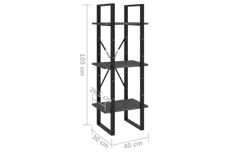 bogreol med 3 hylder 40x30x105 cm massivt fyrretræ grå - Grå - Bogreol