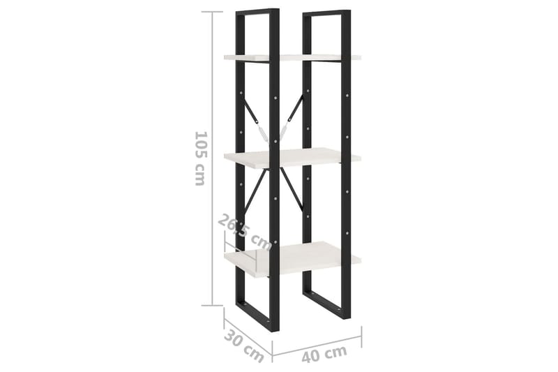 bogreol med 3 hylder 40x30x105 cm massivt fyrretræ hvid - Hvid - Bogreol