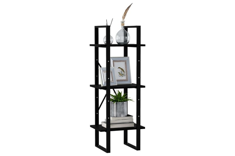 bogreol med 3 hylder 40x30x105 cm massivt fyrretræ sort - Sort - Opbevaring - Hylder & Reoler - Bogreol