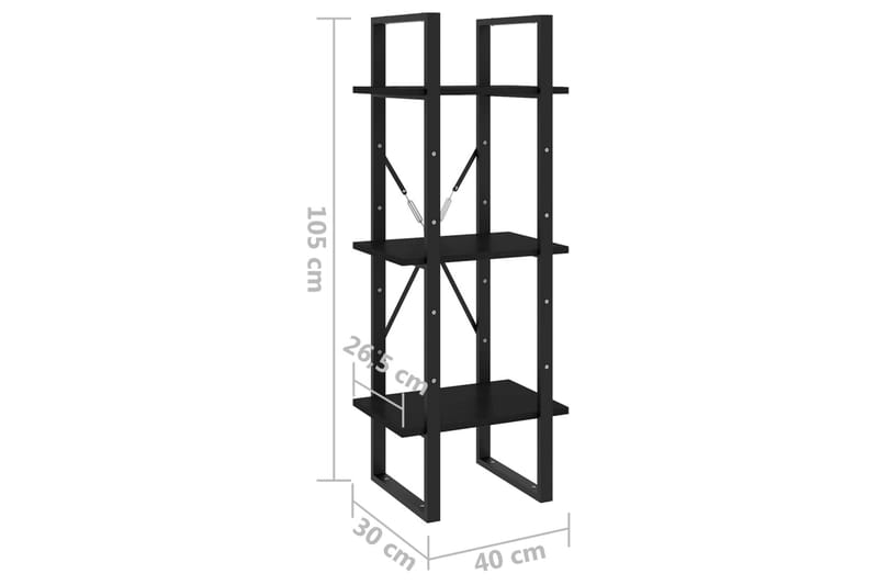 bogreol med 3 hylder 40x30x105 cm massivt fyrretræ sort - Sort - Bogreol