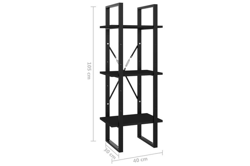 bogreol med 3 hylder 40x30x105 cm spånplade sort - Sort - Bogreol