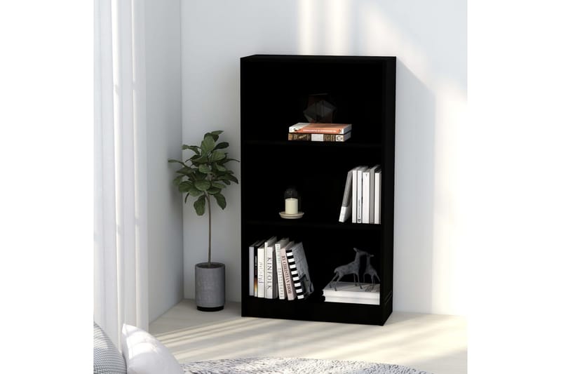 bogreol med 3 hylder 60 x 24 x 108 cm spånplade sort - Sort - Opbevaring - Hylder & Reoler - Bogreol