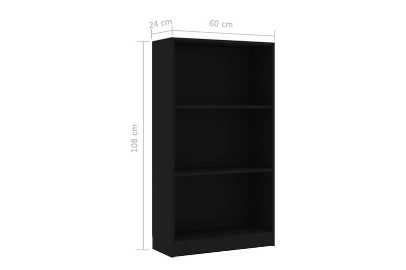 bogreol med 3 hylder 60 x 24 x 108 cm spånplade sort - Sort - Opbevaring - Hylder & Reoler - Bogreol