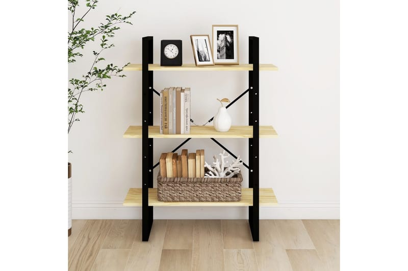 bogreol med 3 hylder 80x30x105 cm massivt fyrretræ - Brun - Opbevaring - Hylder & Reoler - Bogreol
