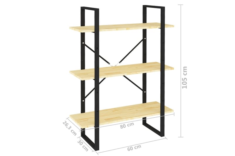 bogreol med 3 hylder 80x30x105 cm massivt fyrretræ - Brun - Opbevaring - Hylder & Reoler - Bogreol