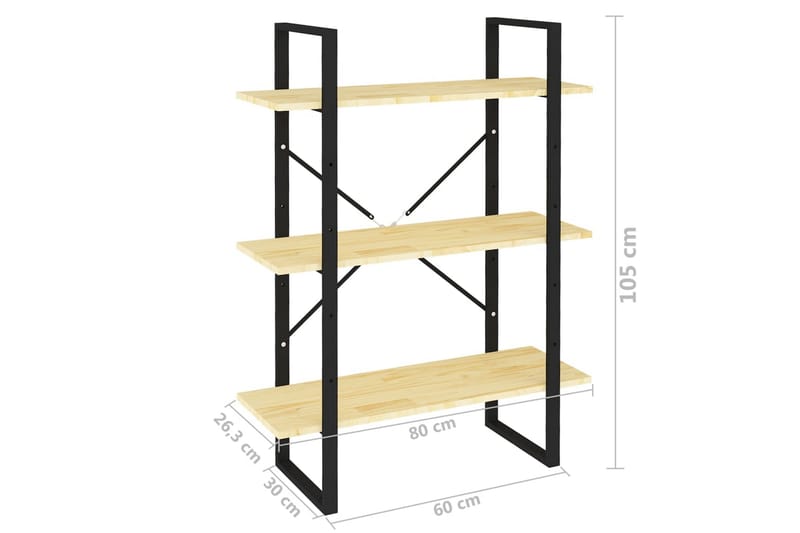 bogreol med 3 hylder 80x30x105 cm massivt fyrretræ - Brun - Bogreol