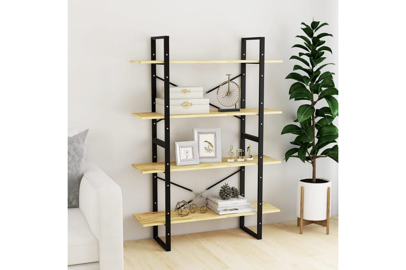 bogreol med 4 hylder 100x30x140 cm massivt fyrretræ - Brun - Opbevaring - Hylder & Reoler - Bogreol
