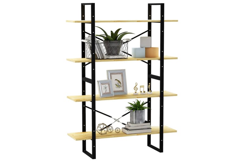 bogreol med 4 hylder 100x30x140 cm massivt fyrretræ - Brun - Opbevaring - Hylder & Reoler - Bogreol