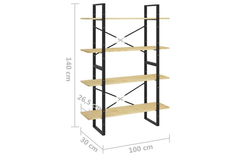 bogreol med 4 hylder 100x30x140 cm massivt fyrretræ - Brun - Opbevaring - Hylder & Reoler - Bogreol