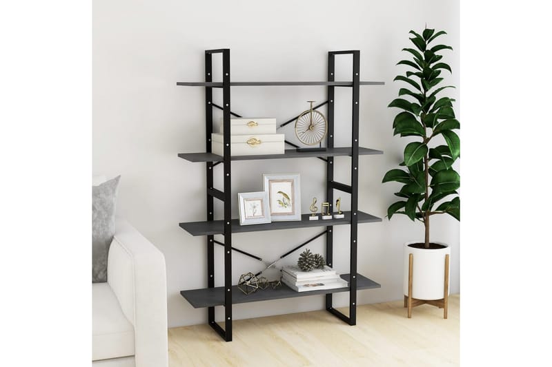 bogreol med 4 hylder 100x30x140 cm massivt fyrretræ grå - Grå - Opbevaring - Hylder & Reoler - Bogreol