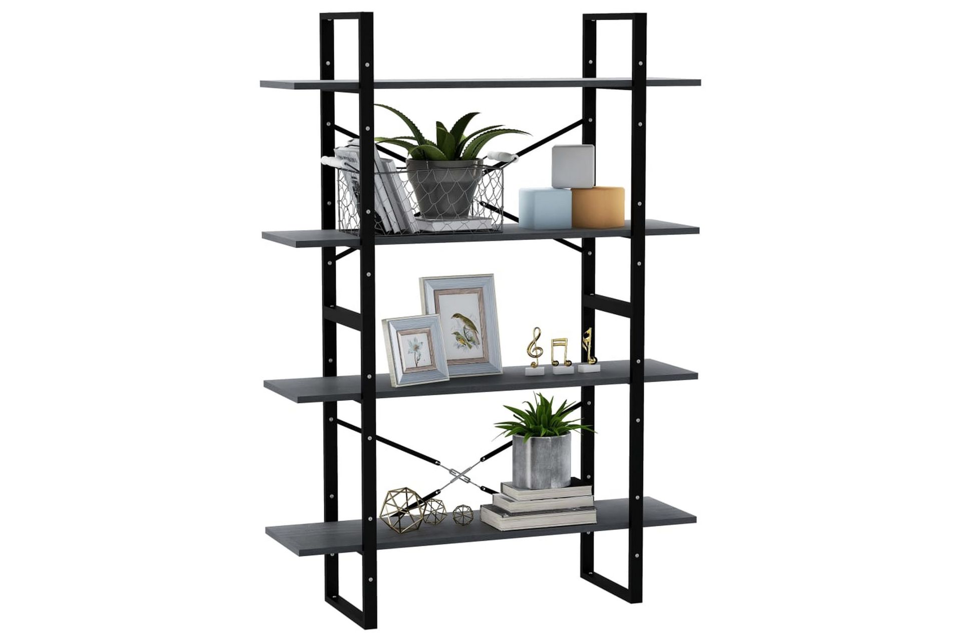 bogreol med 4 hylder 100x30x140 cm massivt fyrretræ grå - Grå - Opbevaring - Hylder & Reoler - Bogreol