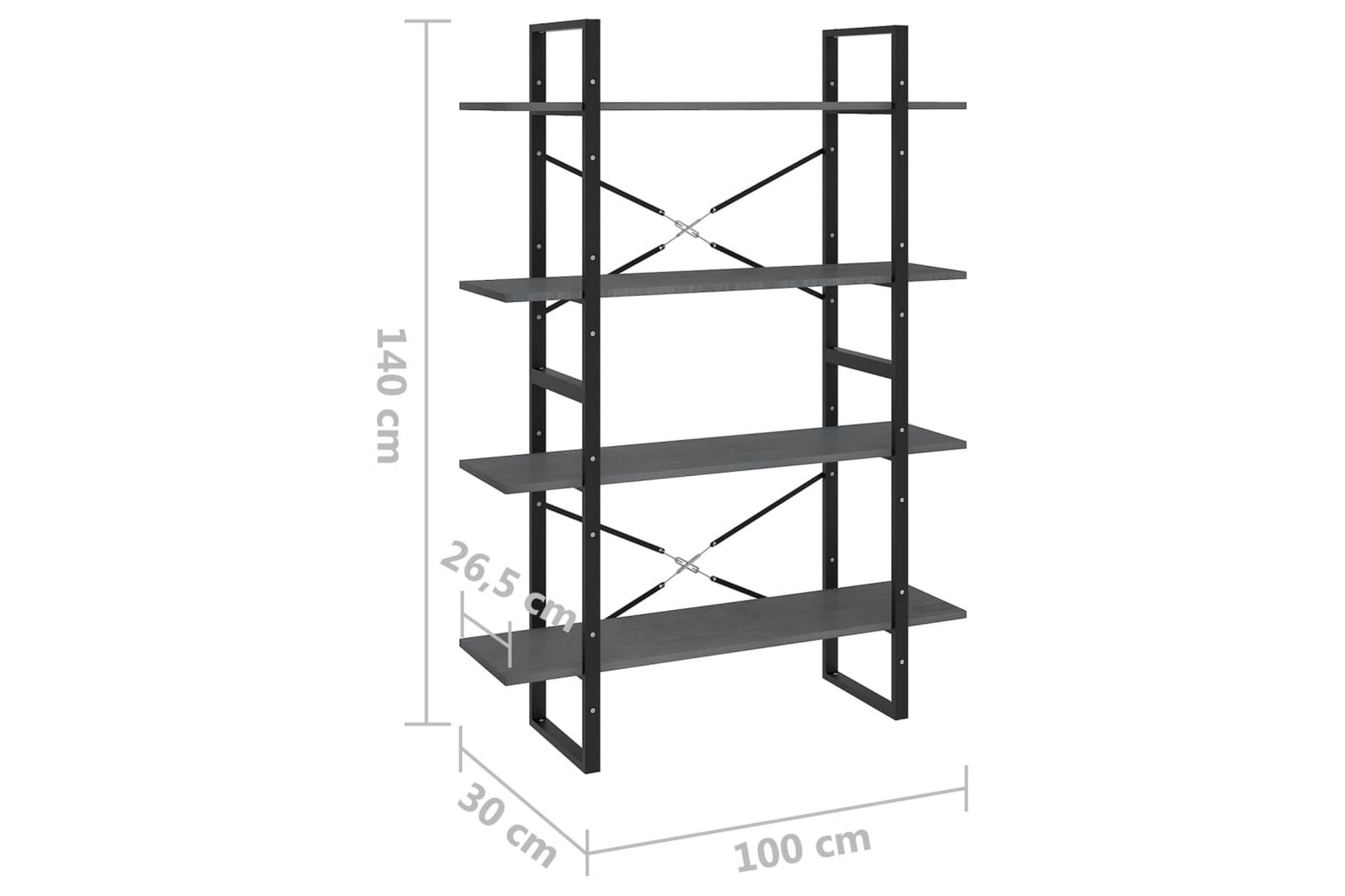 bogreol med 4 hylder 100x30x140 cm massivt fyrretræ grå - Grå - Opbevaring - Hylder & Reoler - Bogreol