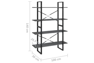 bogreol med 4 hylder 100x30x140 cm massivt fyrretræ grå - Grå - Opbevaring - Hylder & Reoler - Bogreol