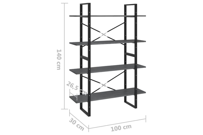 bogreol med 4 hylder 100x30x140 cm massivt fyrretræ grå - Grå - Opbevaring - Hylder & Reoler - Bogreol