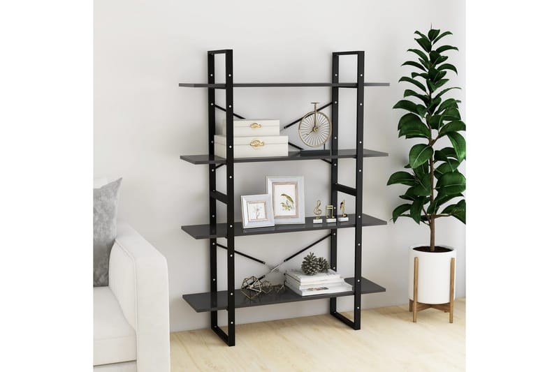 bogreol med 4 hylder 100x30x140 cm spånplade grå - Grå - Opbevaring - Hylder & Reoler - Bogreol