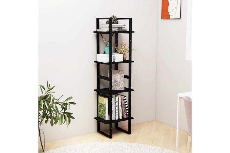 bogreol med 4 hylder 40x30x140 cm massivt fyrretræ sort - Sort - Opbevaring - Hylder & Reoler - Bogreol