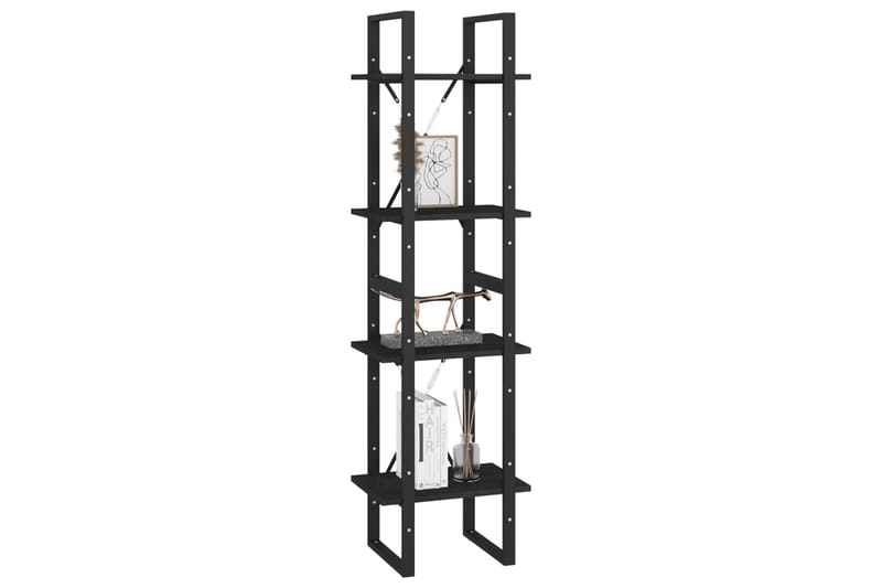 bogreol med 4 hylder 40x30x140 cm massivt fyrretræ sort - Sort - Opbevaring - Hylder & Reoler - Bogreol