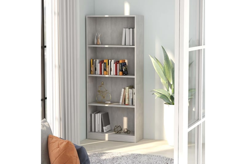 bogreol med 4 hylder 60 x 24 x 142 cm spånplade betongrå - Grå - Opbevaring - Hylder & Reoler - Bogreol