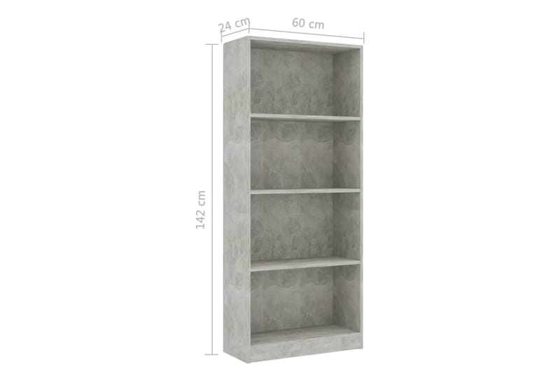 bogreol med 4 hylder 60 x 24 x 142 cm spånplade betongrå - Grå - Opbevaring - Hylder & Reoler - Bogreol
