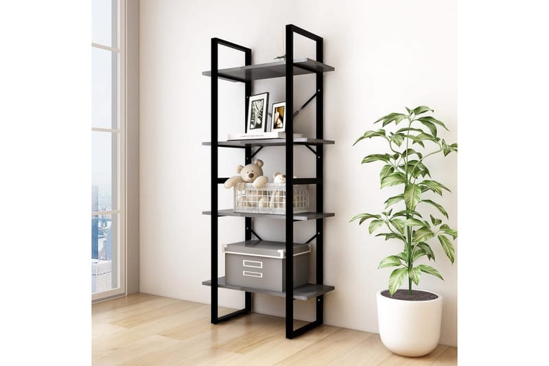 bogreol med 4 hylder 60x30x140 cm massivt fyrretræ grå - Grå - Opbevaring - Hylder & Reoler - Bogreol