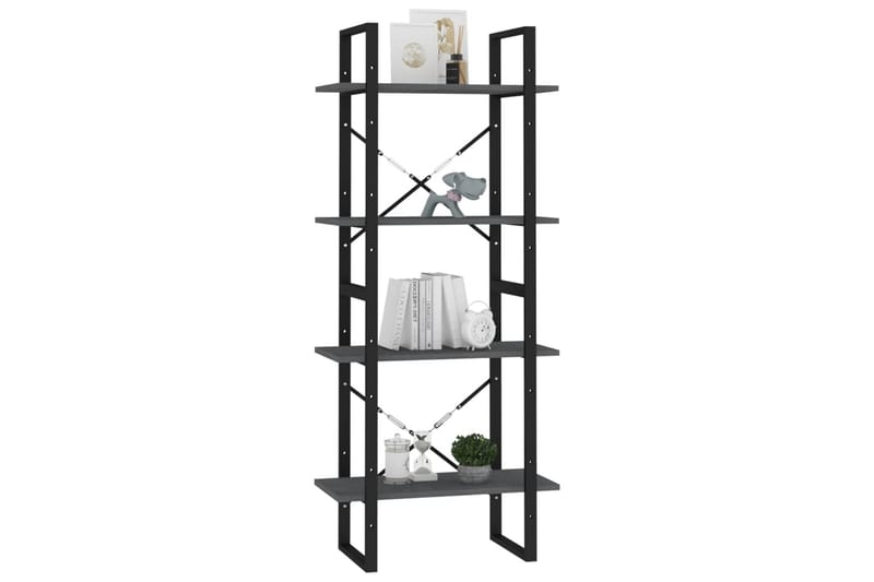 bogreol med 4 hylder 60x30x140 cm massivt fyrretræ grå - Grå - Opbevaring - Hylder & Reoler - Bogreol
