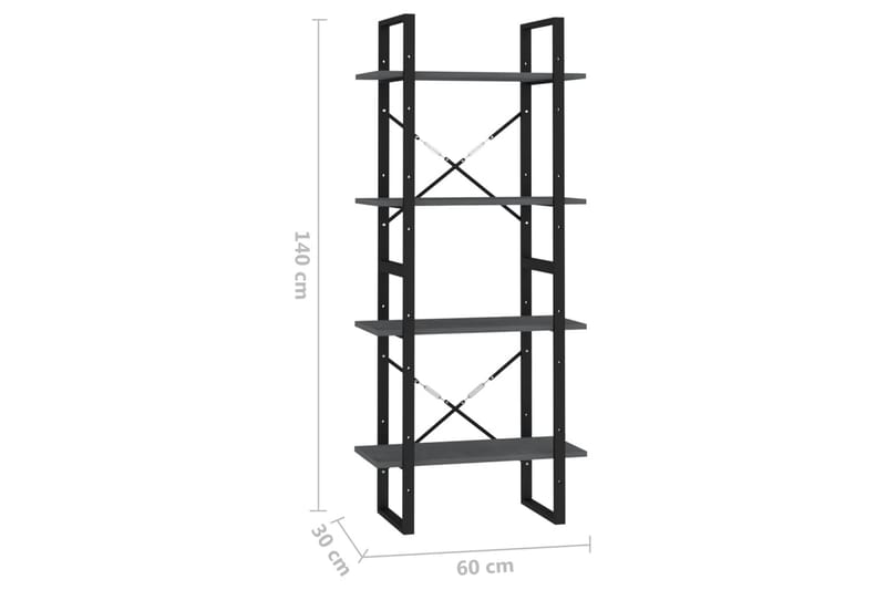 bogreol med 4 hylder 60x30x140 cm massivt fyrretræ grå - Grå - Bogreol