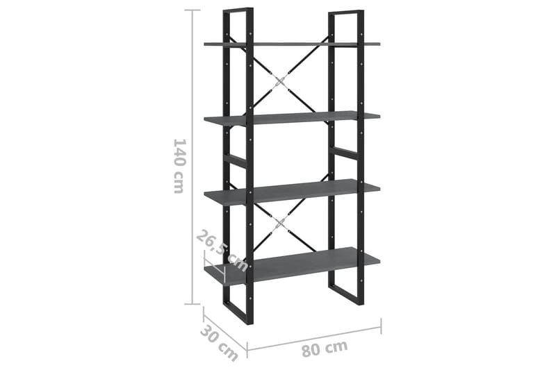 bogreol med 4 hylder 80x30x140 cm massivt fyrretræ grå - Grå - Opbevaring - Hylder & Reoler - Bogreol