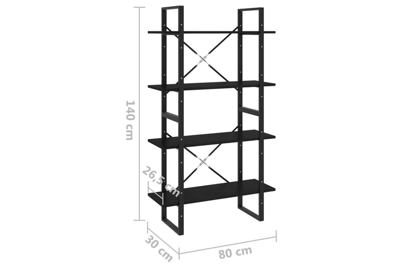 bogreol med 4 hylder 80x30x140 cm massivt fyrretræ sort - Sort - Opbevaring - Hylder & Reoler - Bogreol