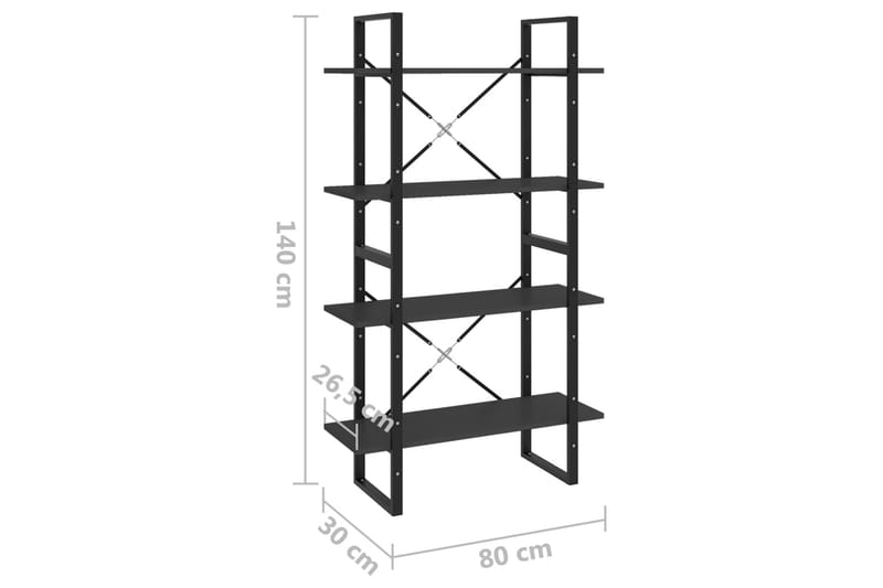 bogreol med 4 hylder 80x30x140 cm spånplade grå - Grå - Bogreol