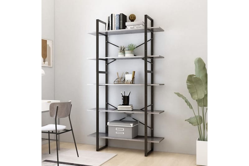 bogreol med 5 hylder 100x30x175 cm spånplade betongrå - Grå - Opbevaring - Hylder & Reoler - Bogreol