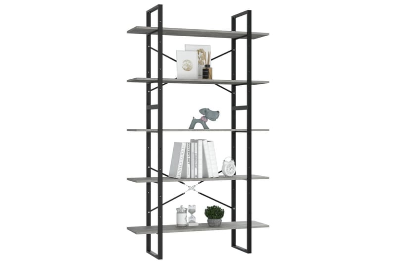 bogreol med 5 hylder 100x30x175 cm spånplade betongrå - Grå - Opbevaring - Hylder & Reoler - Bogreol