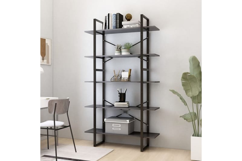 bogreol med 5 hylder 100x30x175 cm spånplade grå - Grå - Opbevaring - Hylder & Reoler - Bogreol