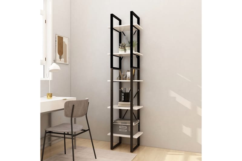 bogreol med 5 hylder 40x30x175 cm fyrretræ hvid - Hvid - Opbevaring - Hylder & Reoler - Bogreol