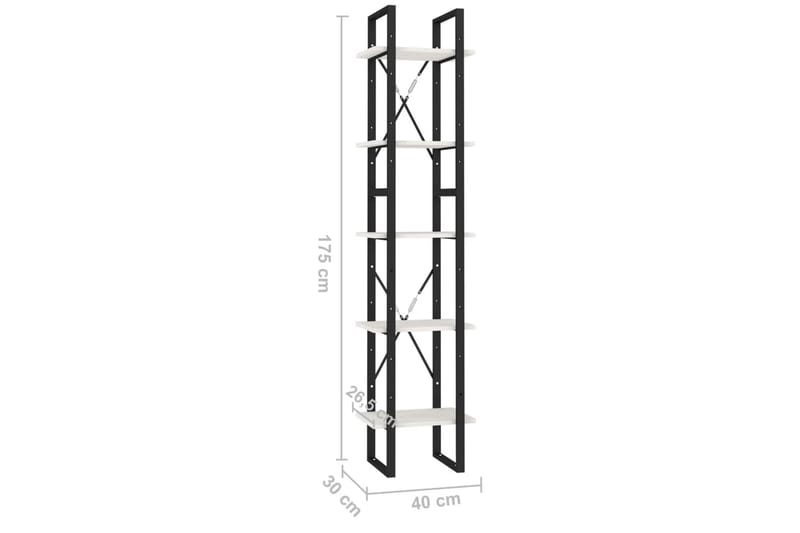 bogreol med 5 hylder 40x30x175 cm fyrretræ hvid - Hvid - Opbevaring - Hylder & Reoler - Bogreol